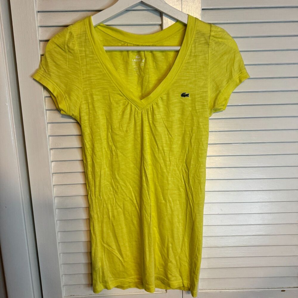 LACOSTE LOGO V-NECK PREPPY Y2K‎ MODAL COTTON BASIC TEE SZ S